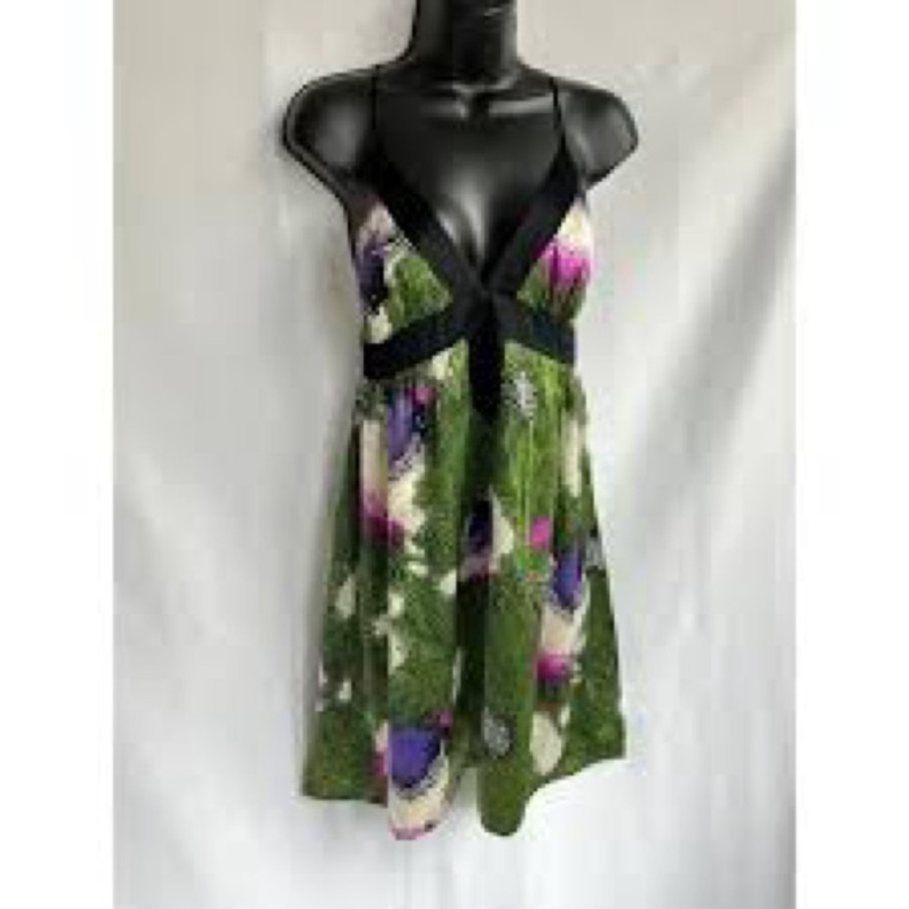 Floral V-Neck Dress - Green and Purple
